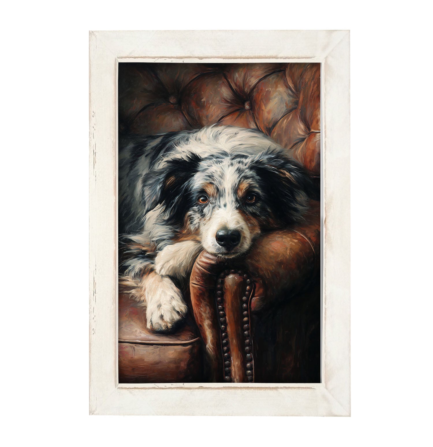 Armchair with Australian Shephard Dog - Framed Art