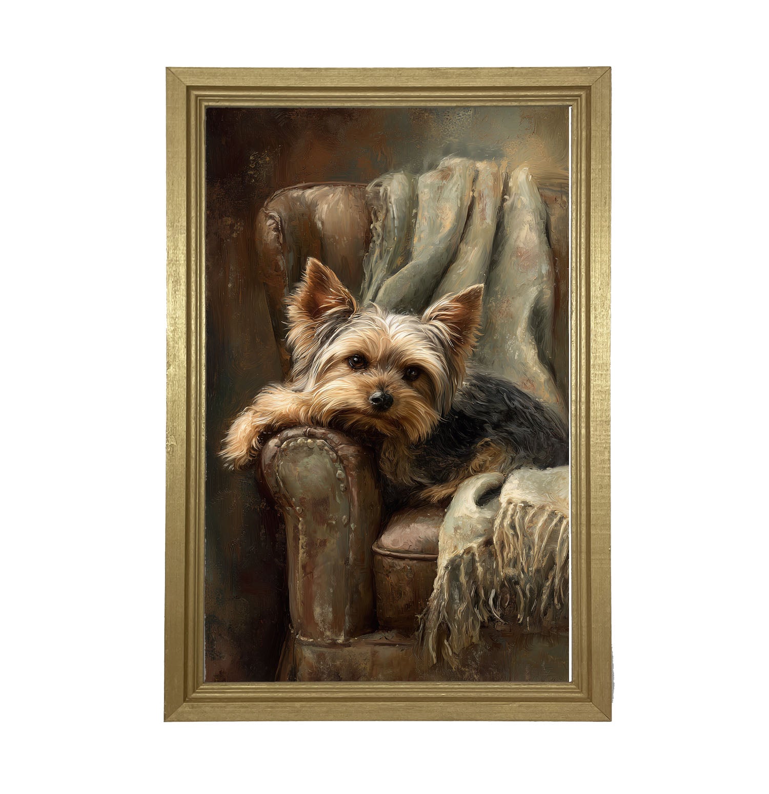 Armchair with Yorkshire Terrier Dog - Framed Art