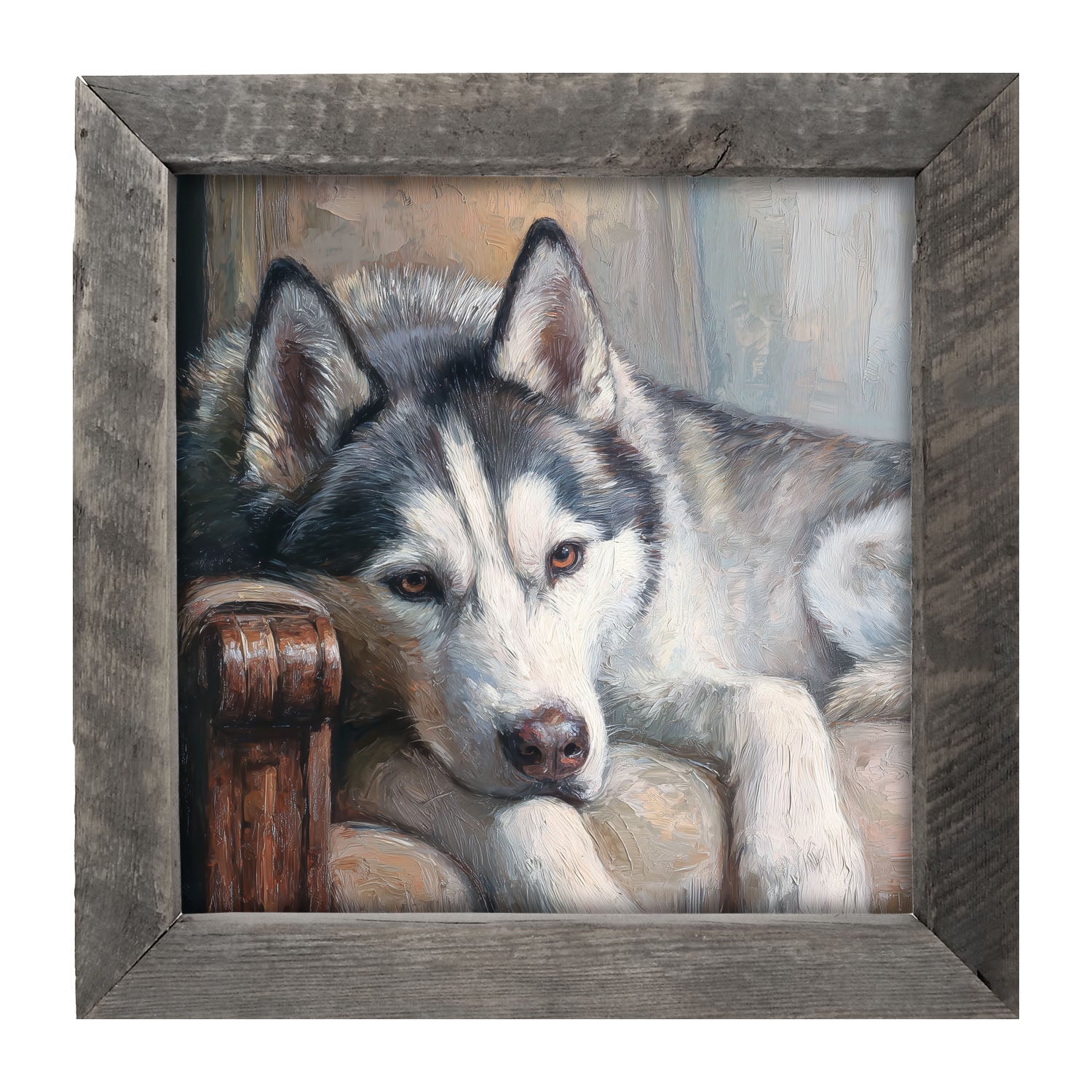 Armchair with Siberian Husky Dog - Framed Art