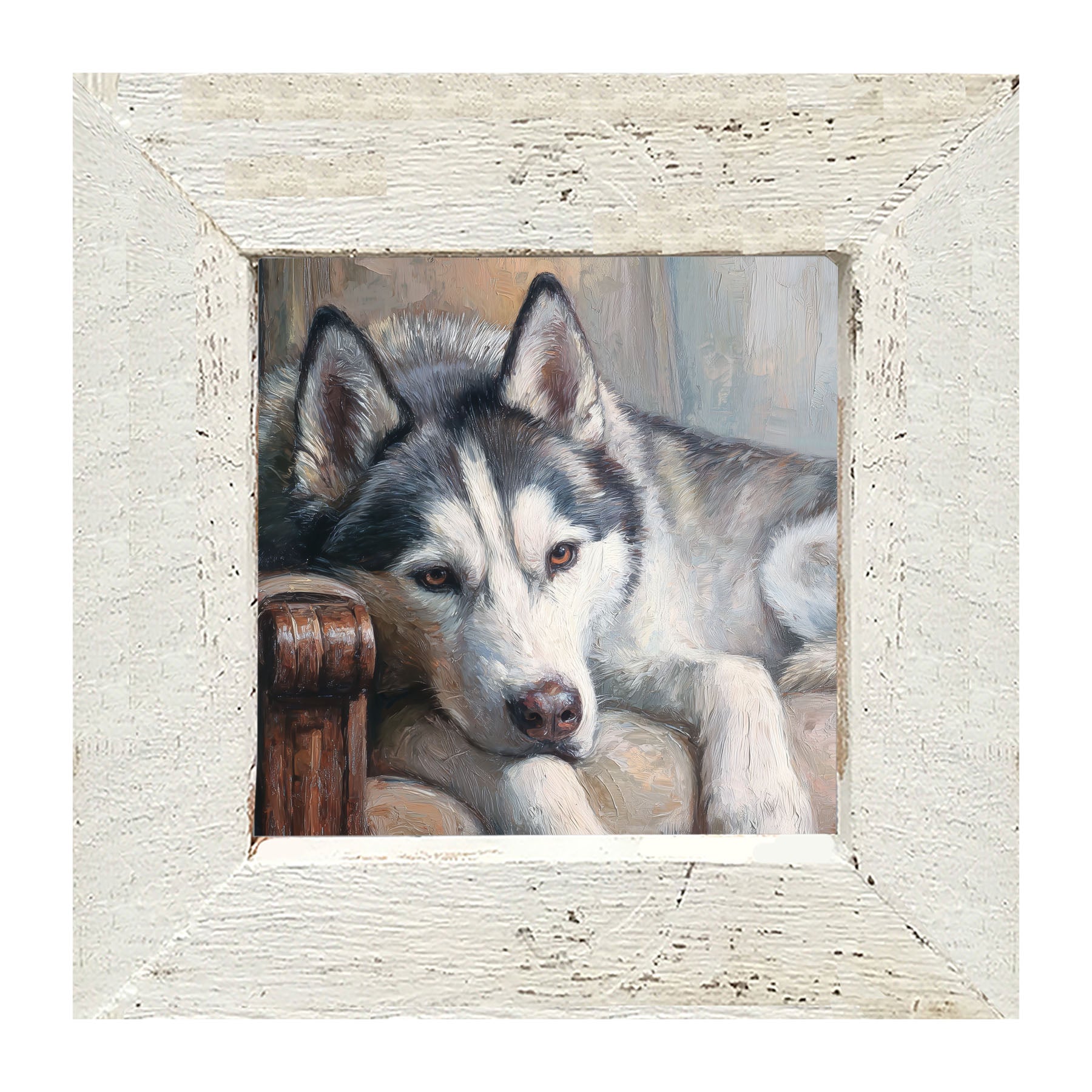 Armchair with Siberian Husky Dog - Framed Art