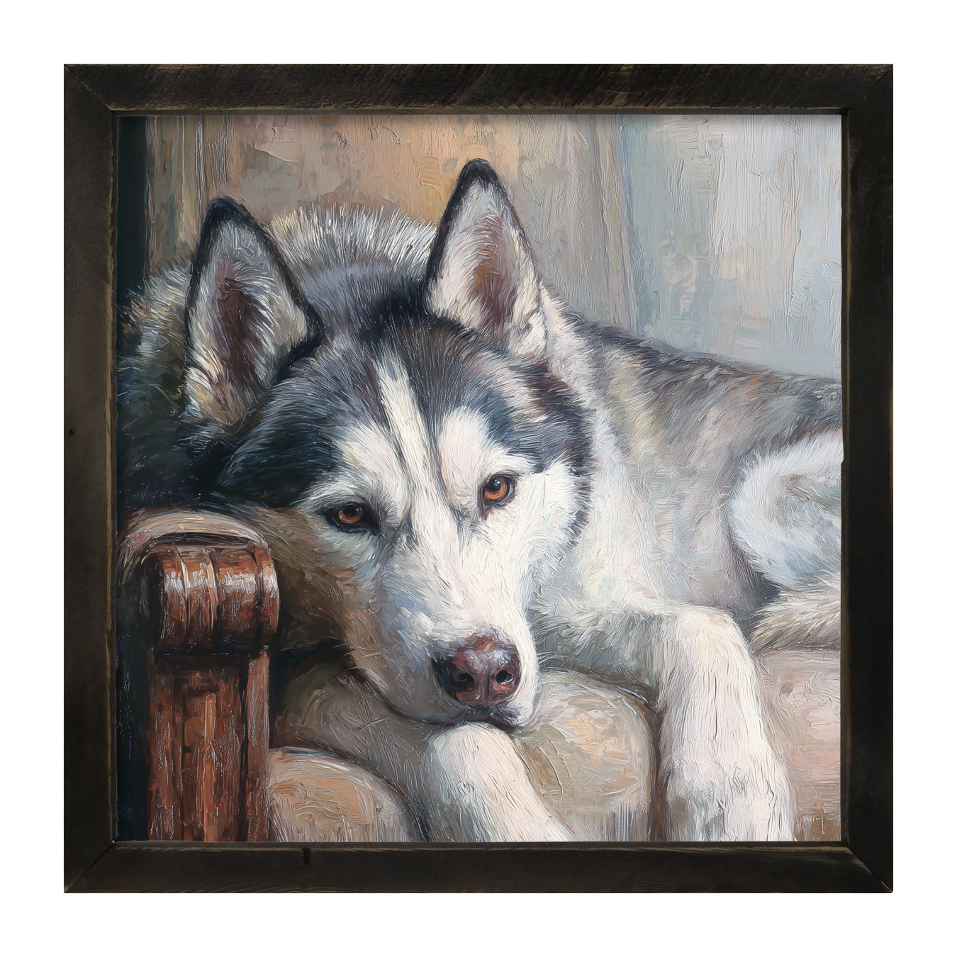 Armchair with Siberian Husky Dog - Framed Art
