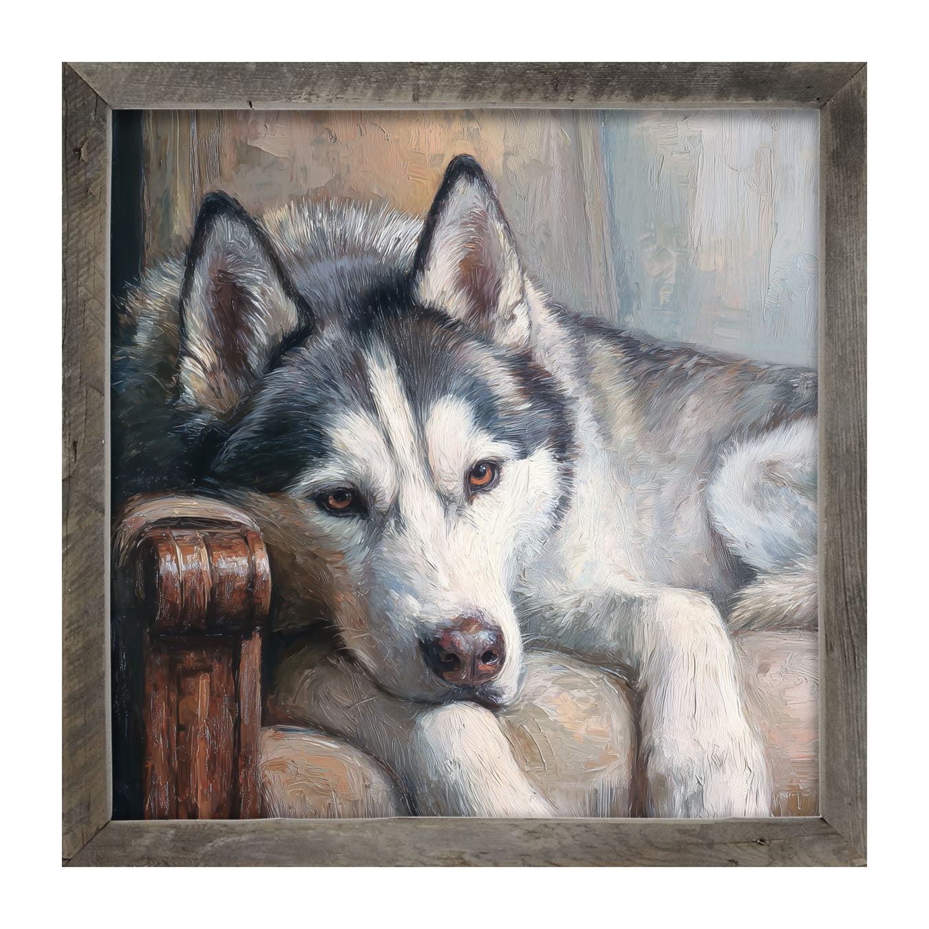 Armchair with Siberian Husky Dog - Framed Art