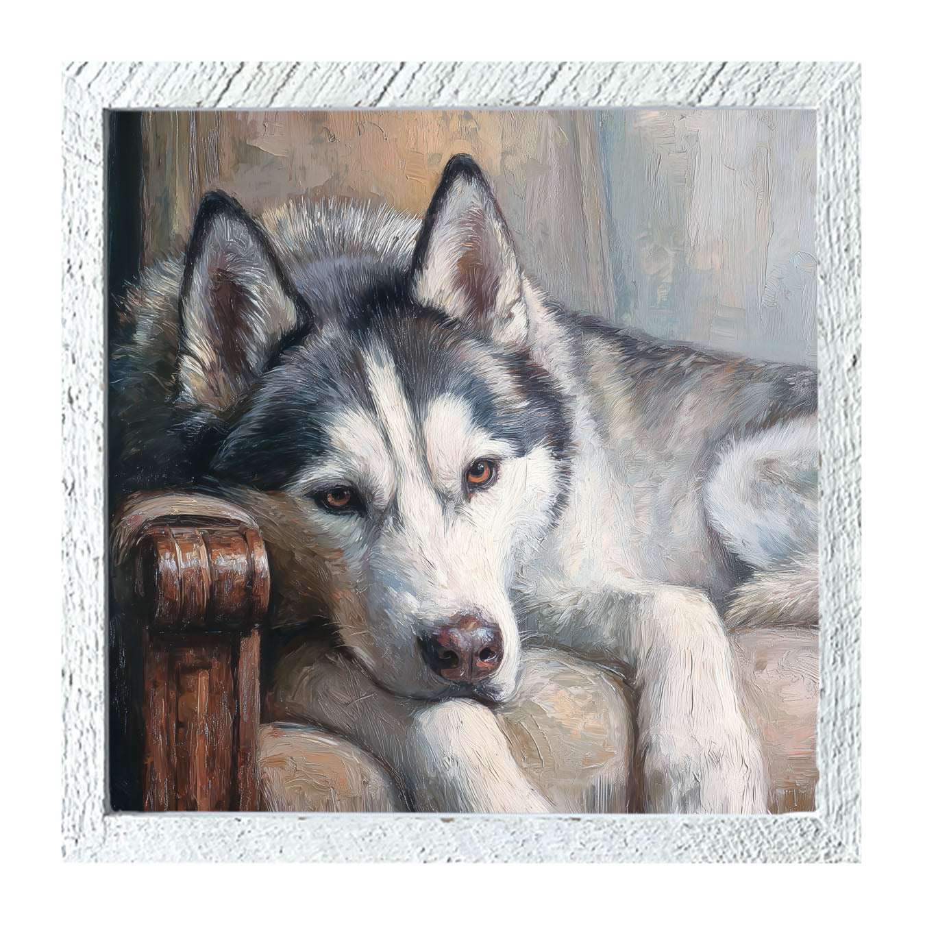 Armchair with Siberian Husky Dog - Framed Art