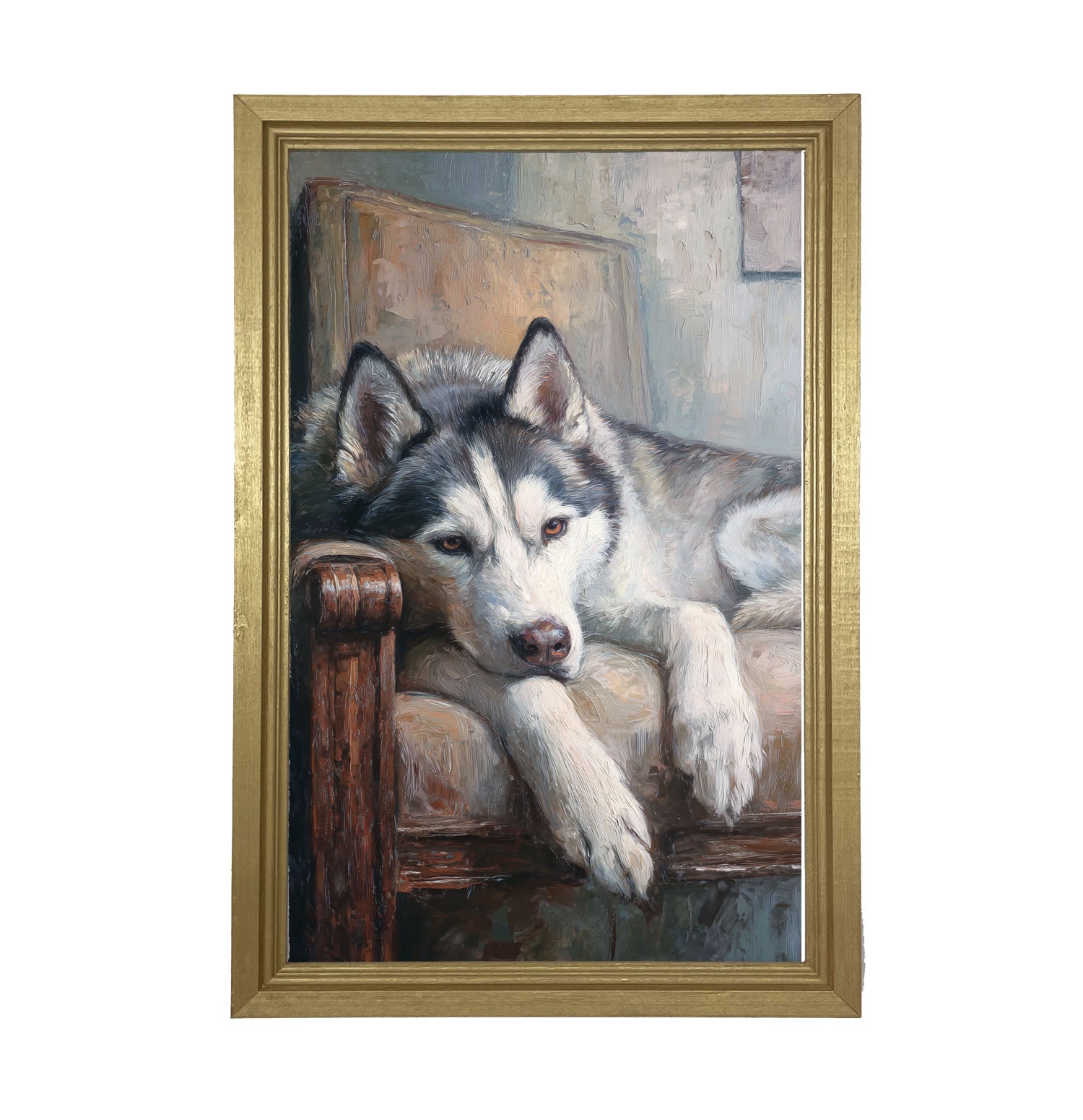 Armchair with Siberian Husky Dog - Framed Art