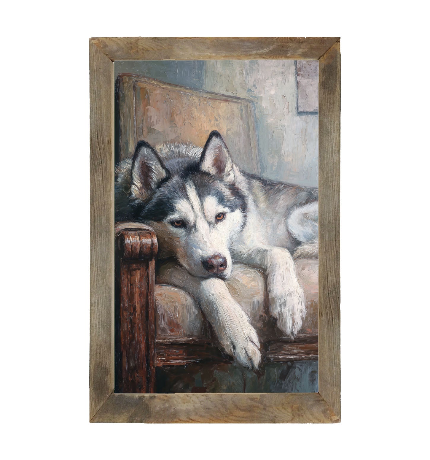 Armchair with Siberian Husky Dog - Framed Art