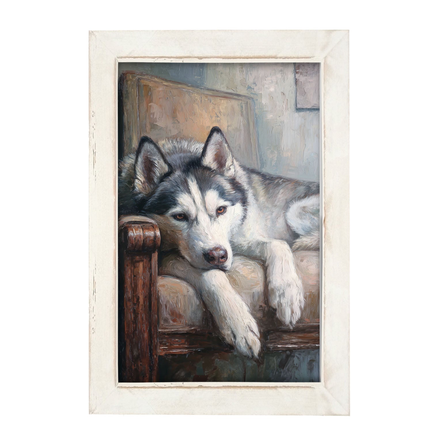Armchair with Siberian Husky Dog - Framed Art