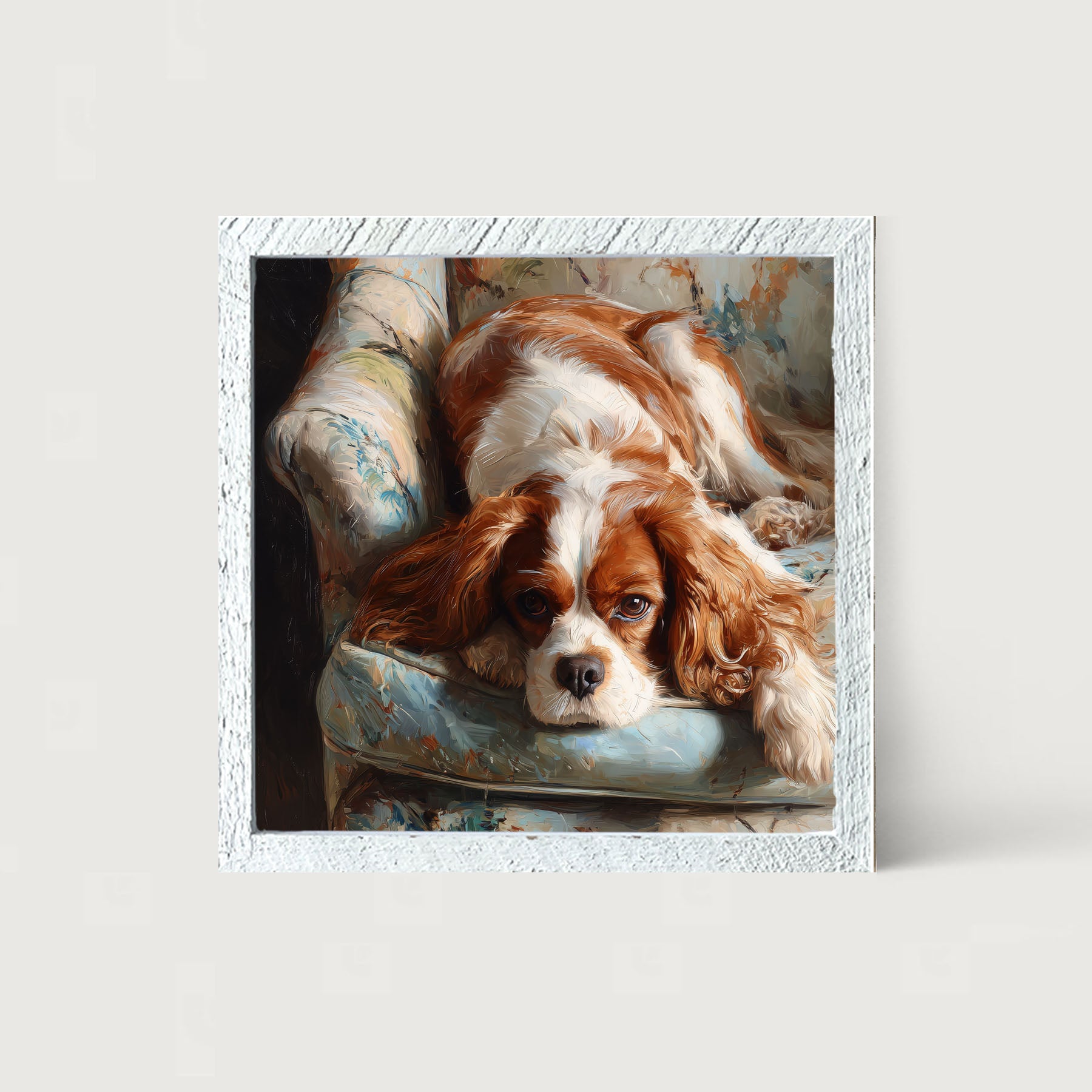 Armchair with Cavalier King Charles Spaniel - Framed Art