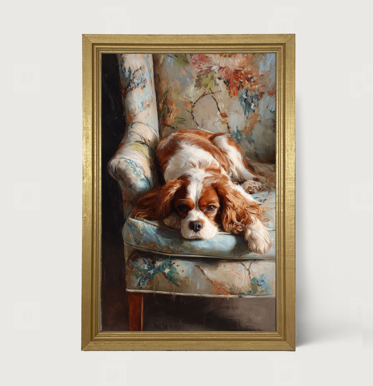 Armchair with Cavalier King Charles Spaniel - Framed Art