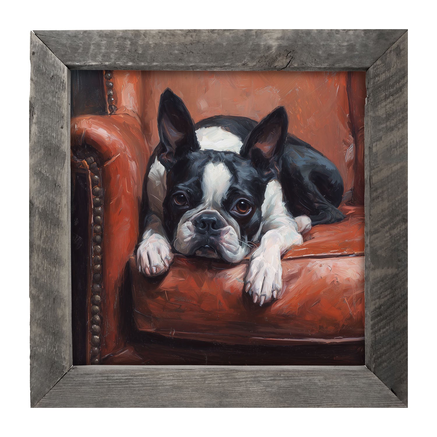 Armchair with Boston Terrier Dog - Framed Art