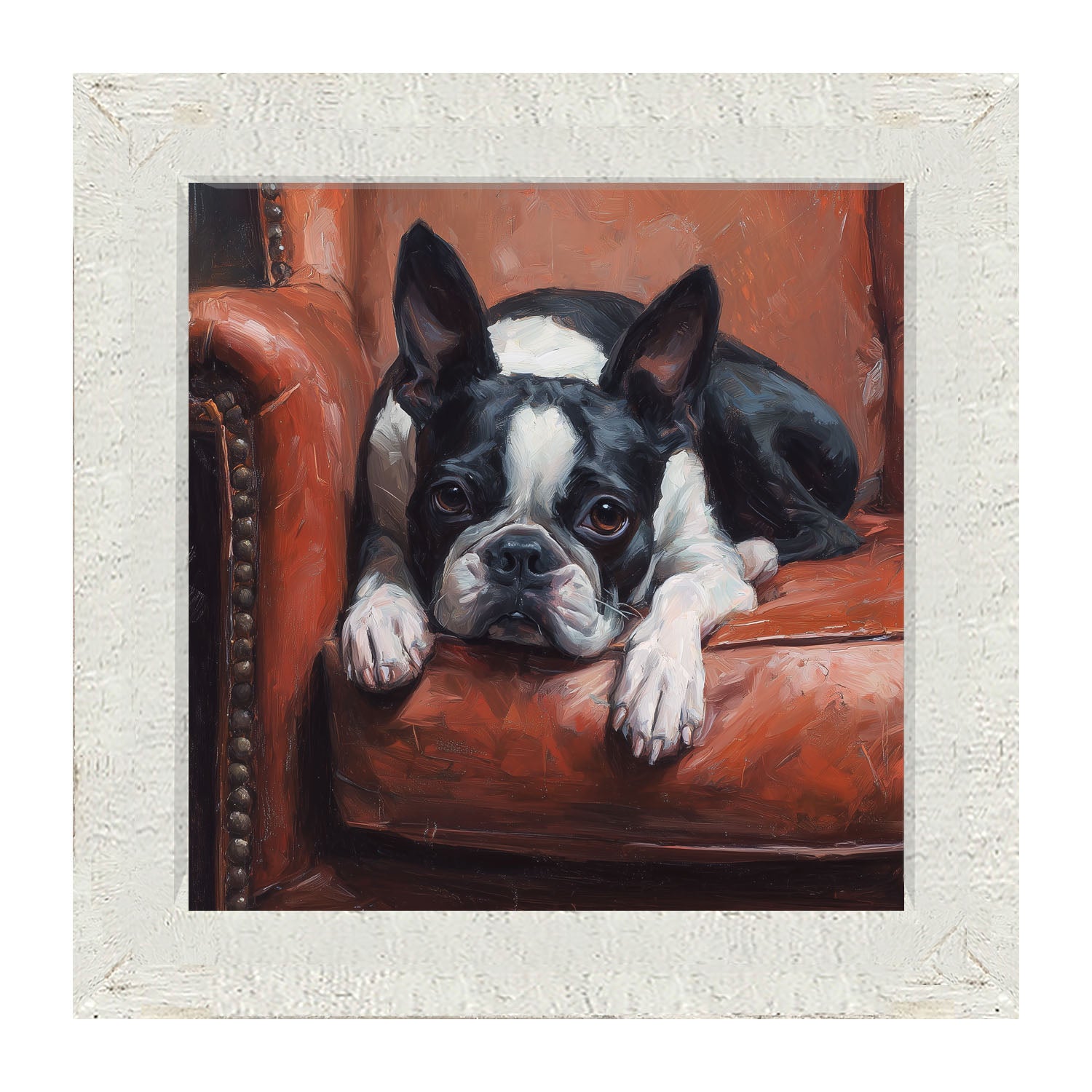 Armchair with Boston Terrier Dog - Framed Art