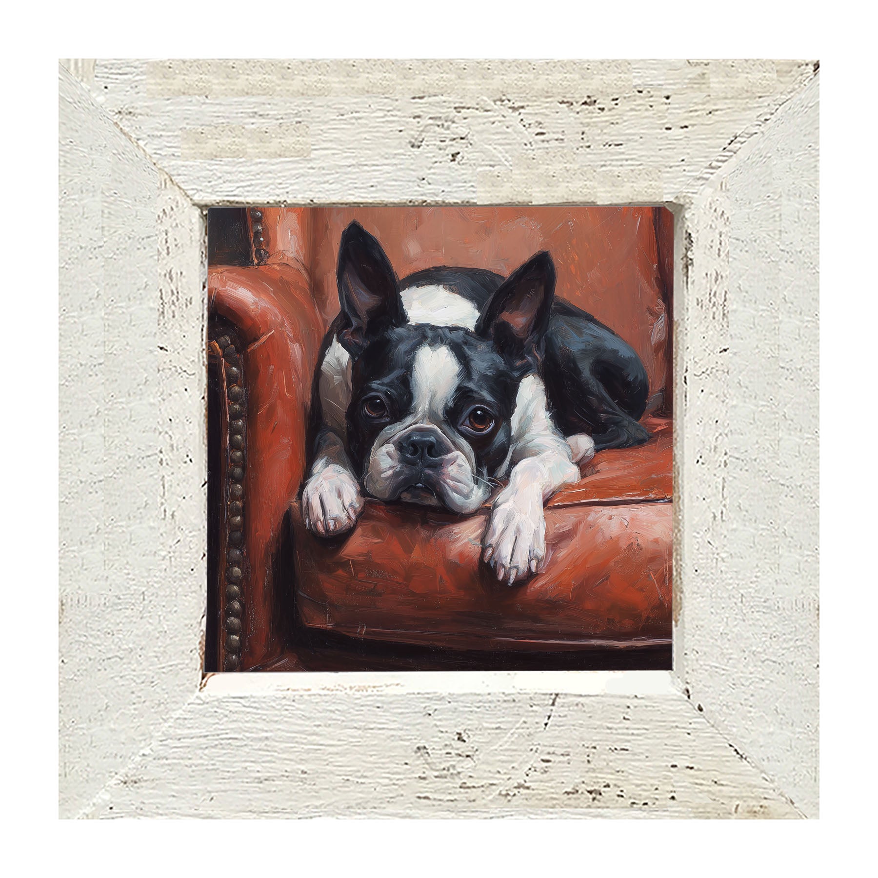 Armchair with Boston Terrier Dog - Framed Art