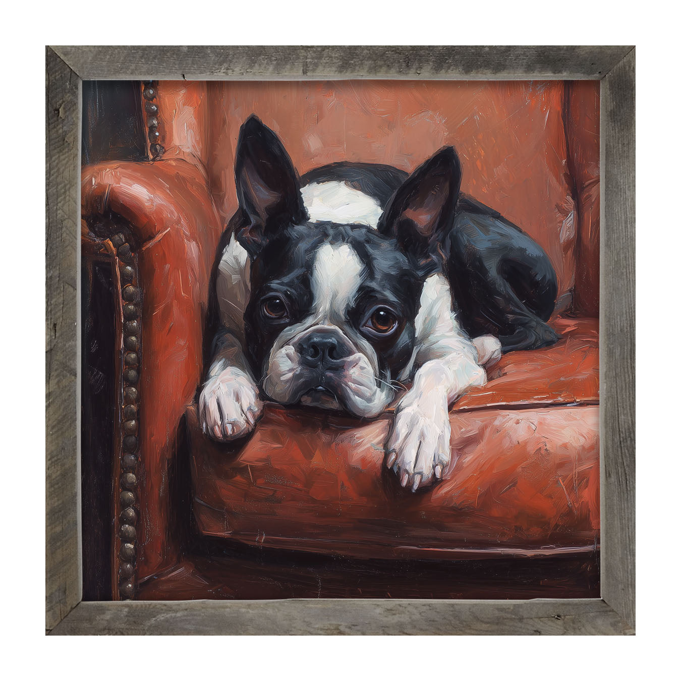 Armchair with Boston Terrier Dog - Framed Art