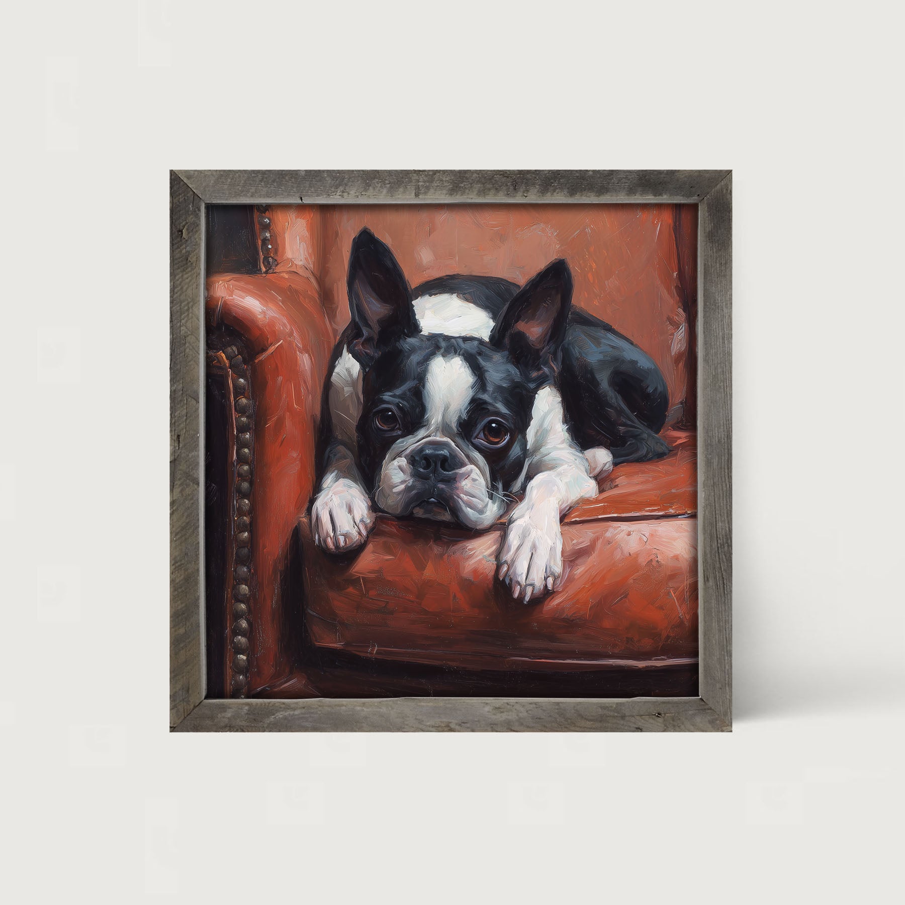 Armchair with Boston Terrier Dog - Framed Art