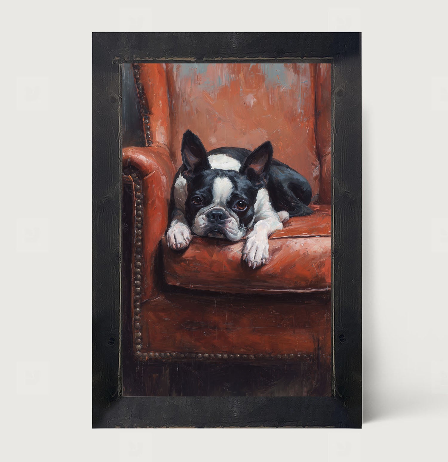 Armchair with Boston Terrier Dog - Framed Art