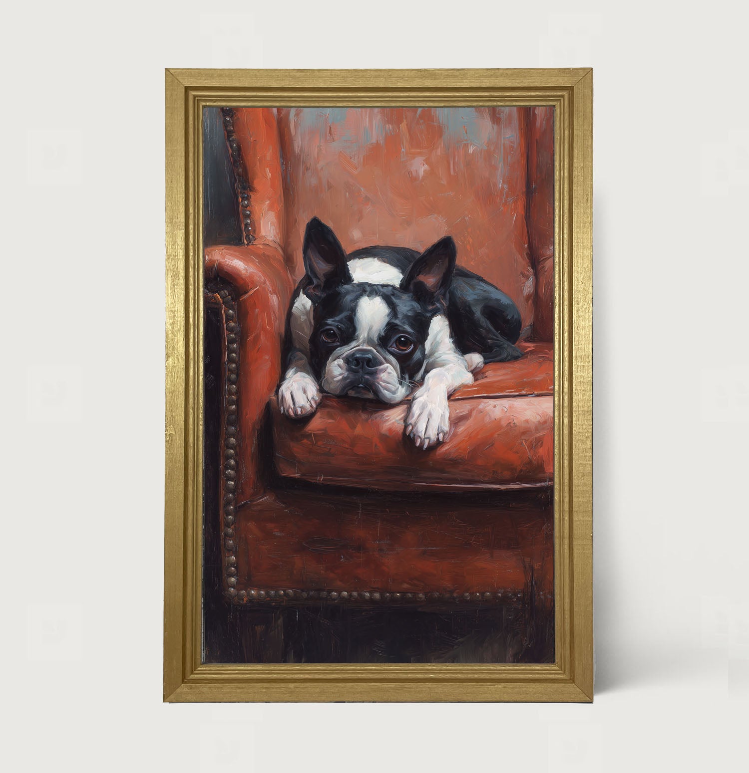 Armchair with Boston Terrier Dog - Framed Art