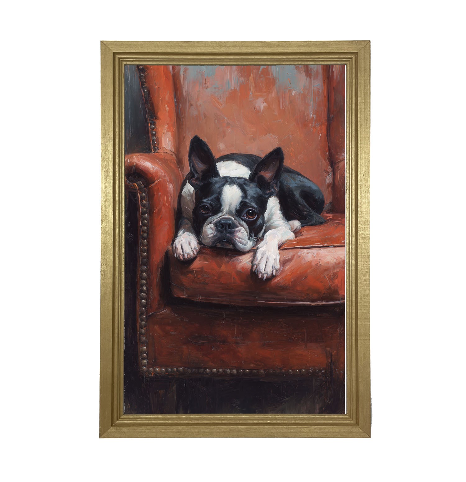 Armchair with Boston Terrier Dog - Framed Art