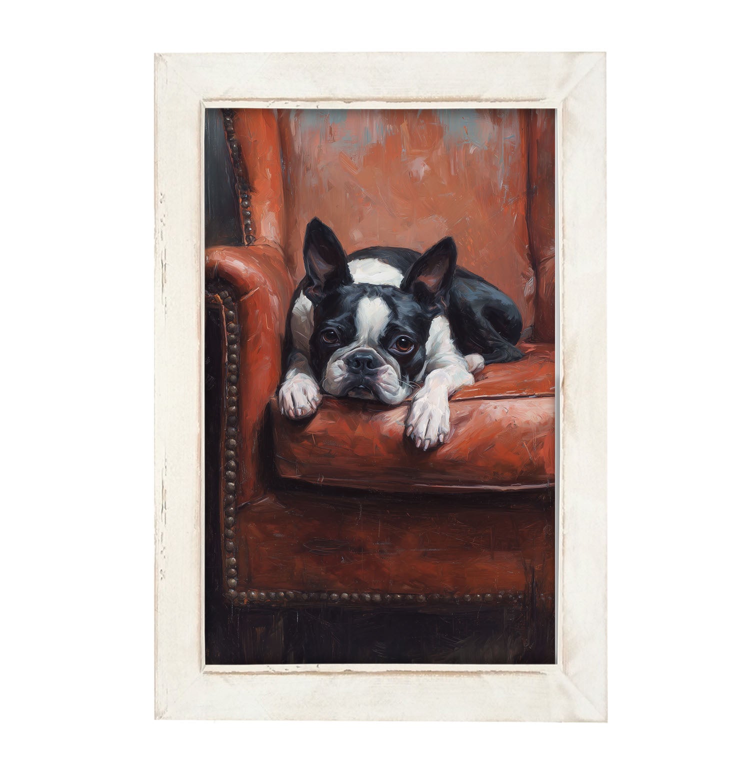Armchair with Boston Terrier Dog - Framed Art