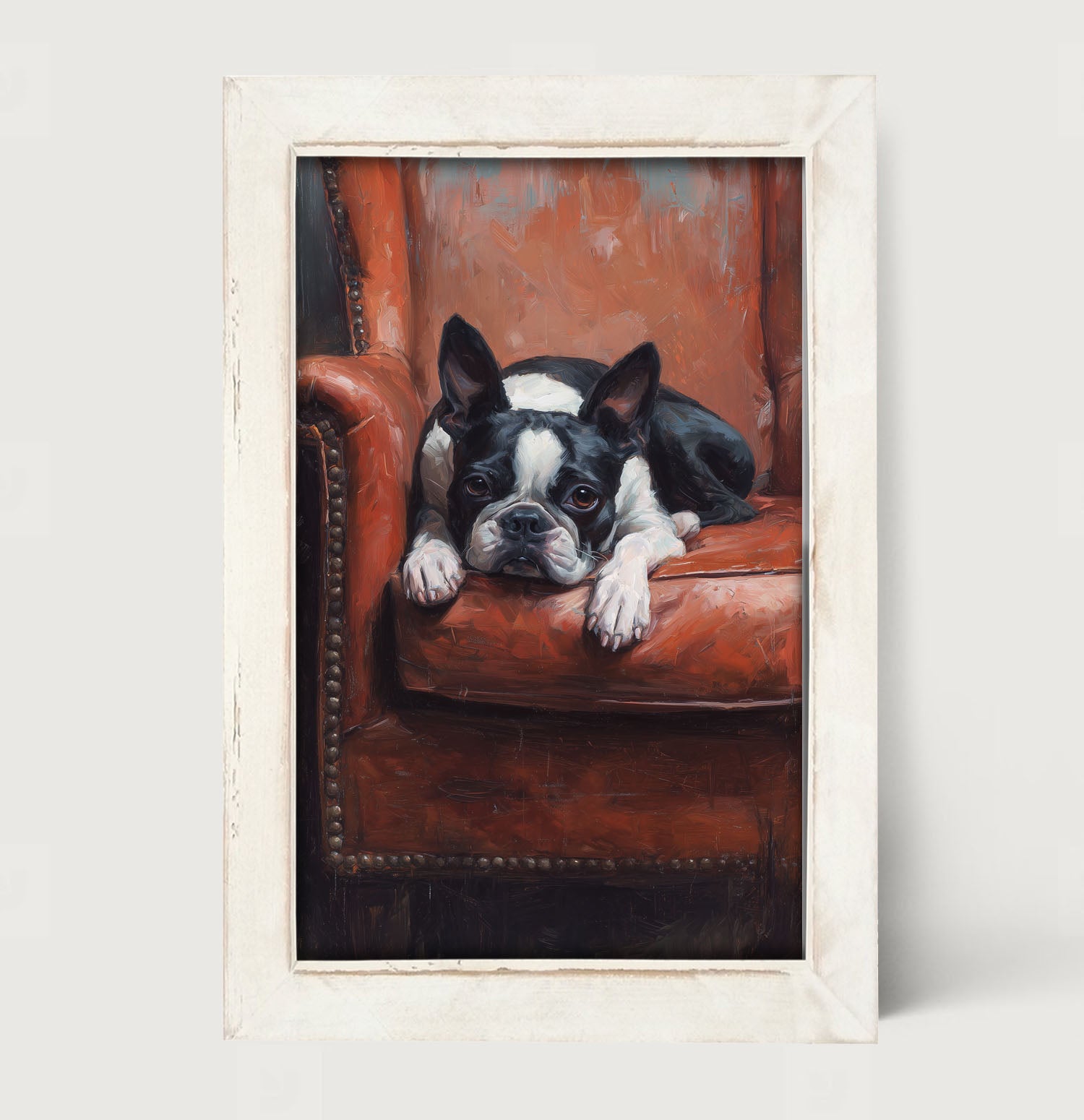 Armchair with Boston Terrier Dog - Framed Art