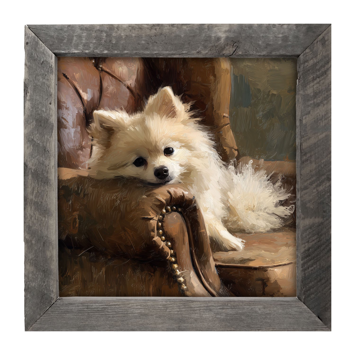 Armchair with Pomeranian Dog - Framed Art