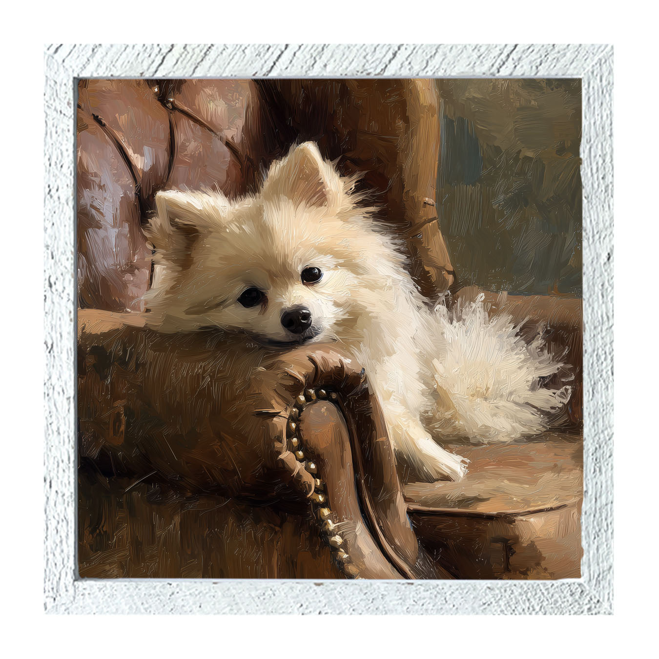 Armchair with Pomeranian Dog - Framed Art