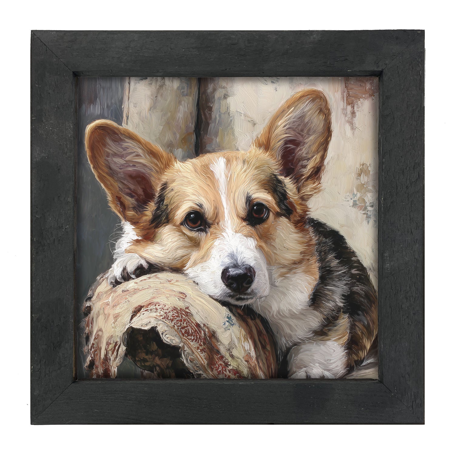 Armchair with Welsh Corgi Dog - Framed Art