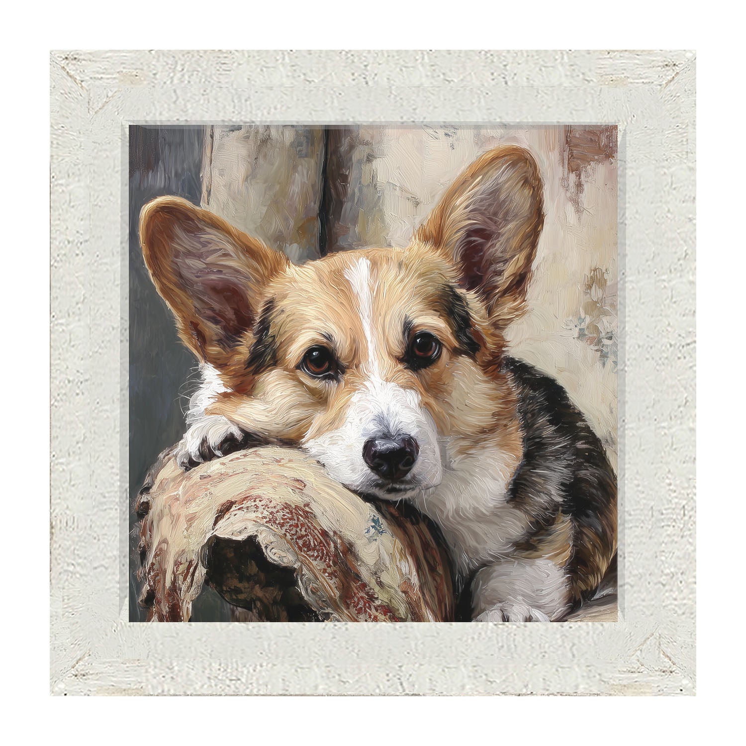 Armchair with Welsh Corgi Dog - Framed Art