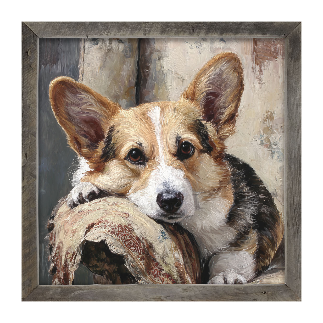 Armchair with Welsh Corgi Dog - Framed Art