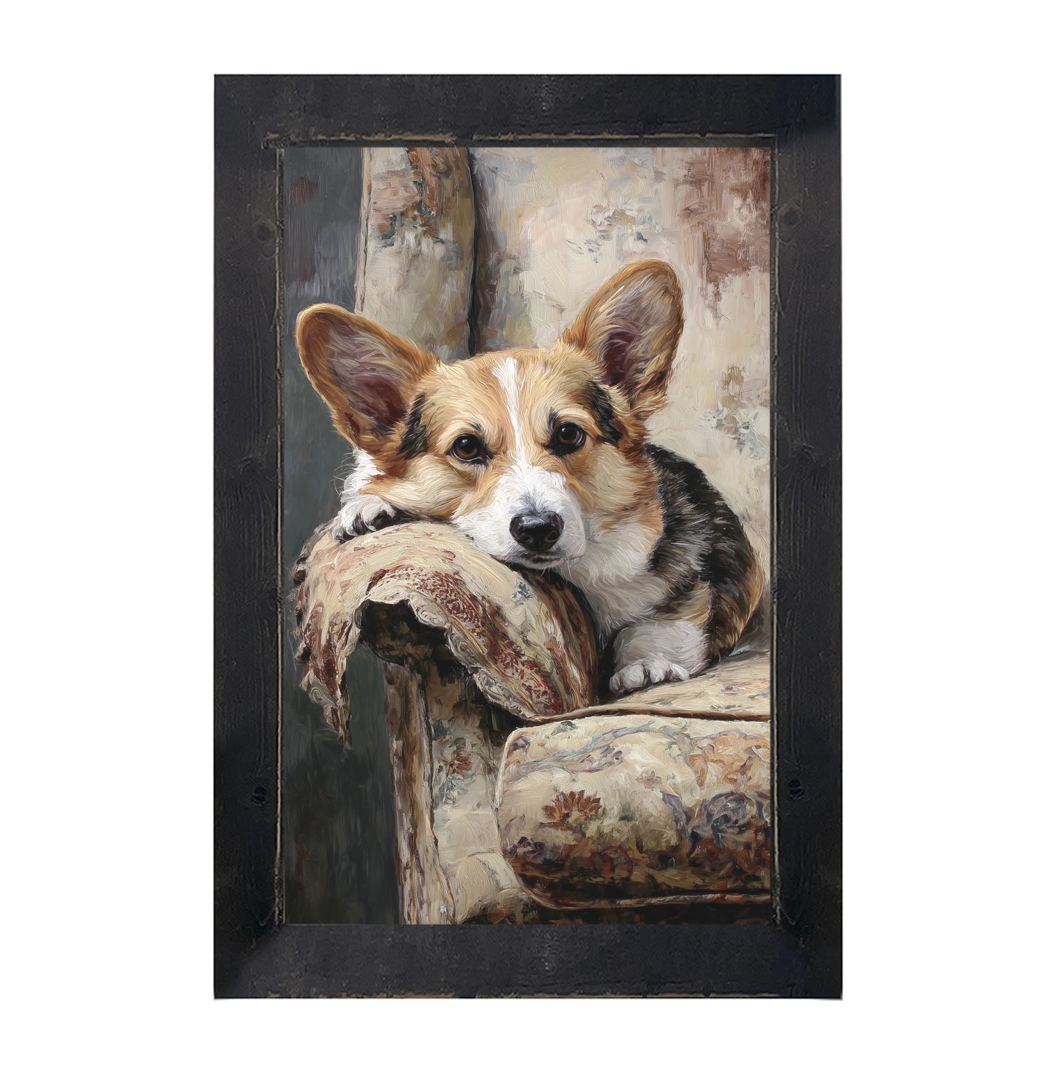 Armchair with Welsh Corgi Dog - Framed Art