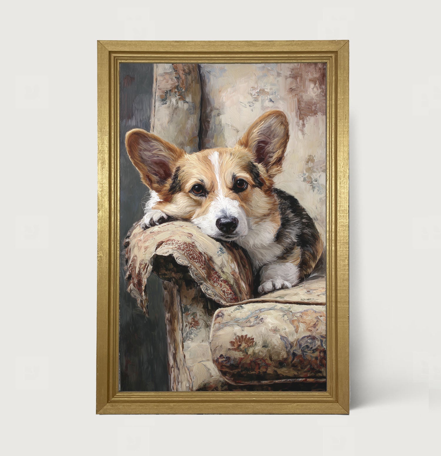 Armchair with Welsh Corgi Dog
