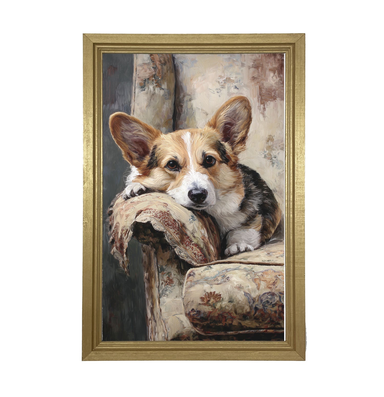 Armchair with Welsh Corgi Dog - Framed Art