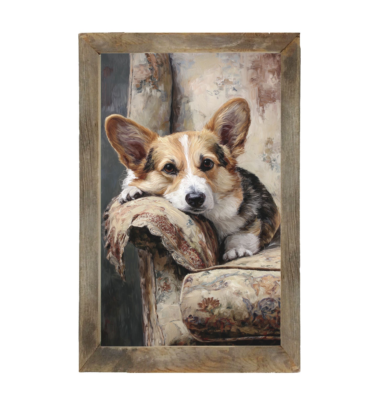 Armchair with Welsh Corgi Dog - Framed Art