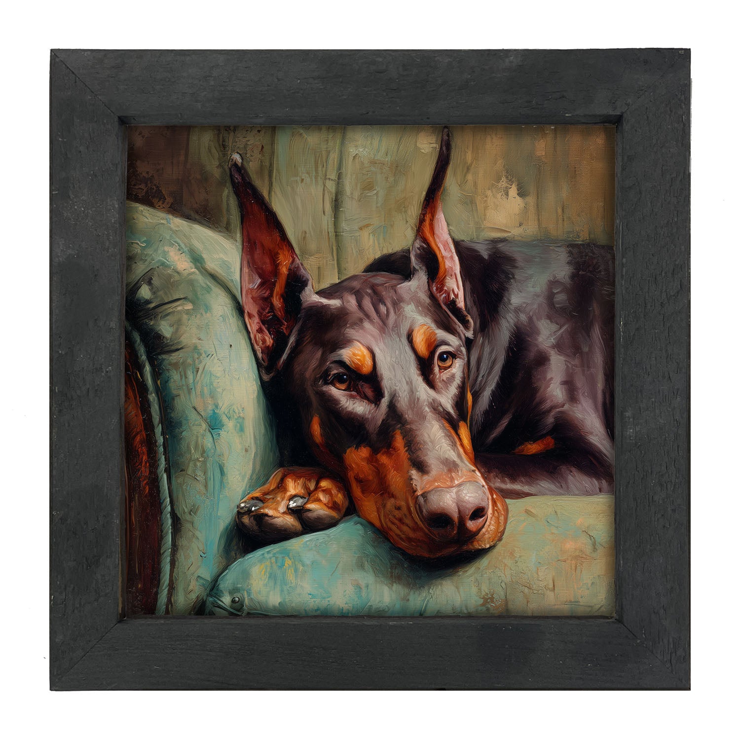 Armchair with Doberman Pinscher Dog - Framed Art