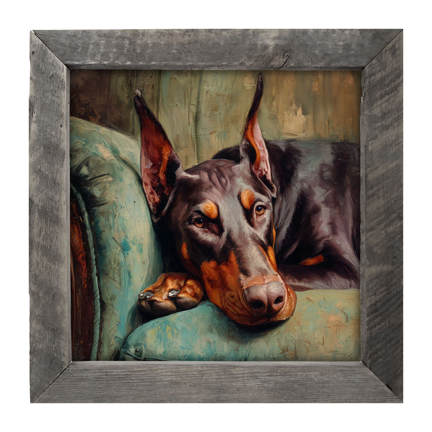 Armchair with Doberman Pinscher Dog - Framed Art