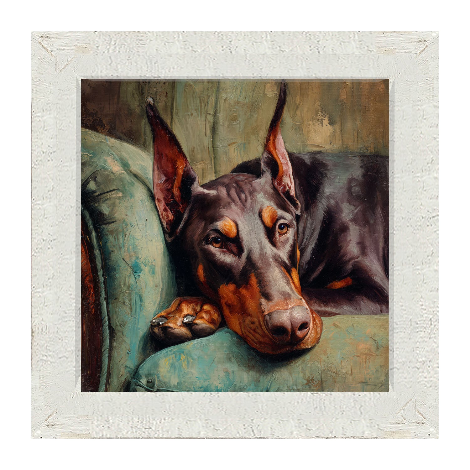 Armchair with Doberman Pinscher Dog - Framed Art