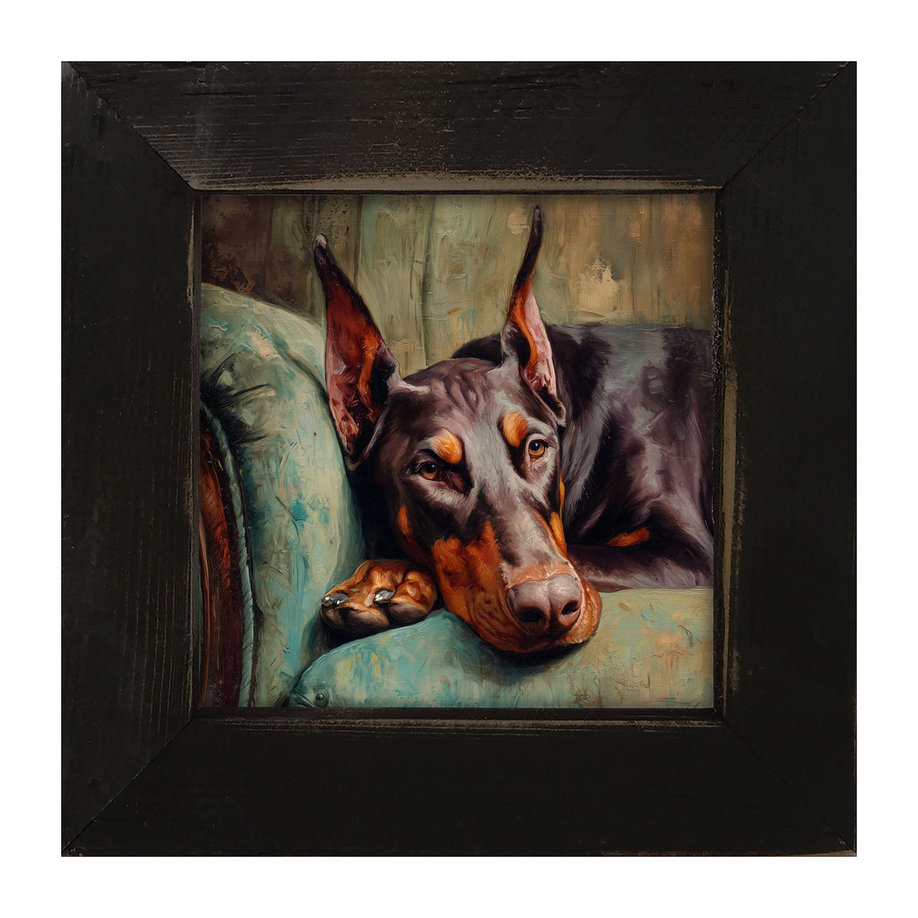 Armchair with Doberman Pinscher Dog - Framed Art