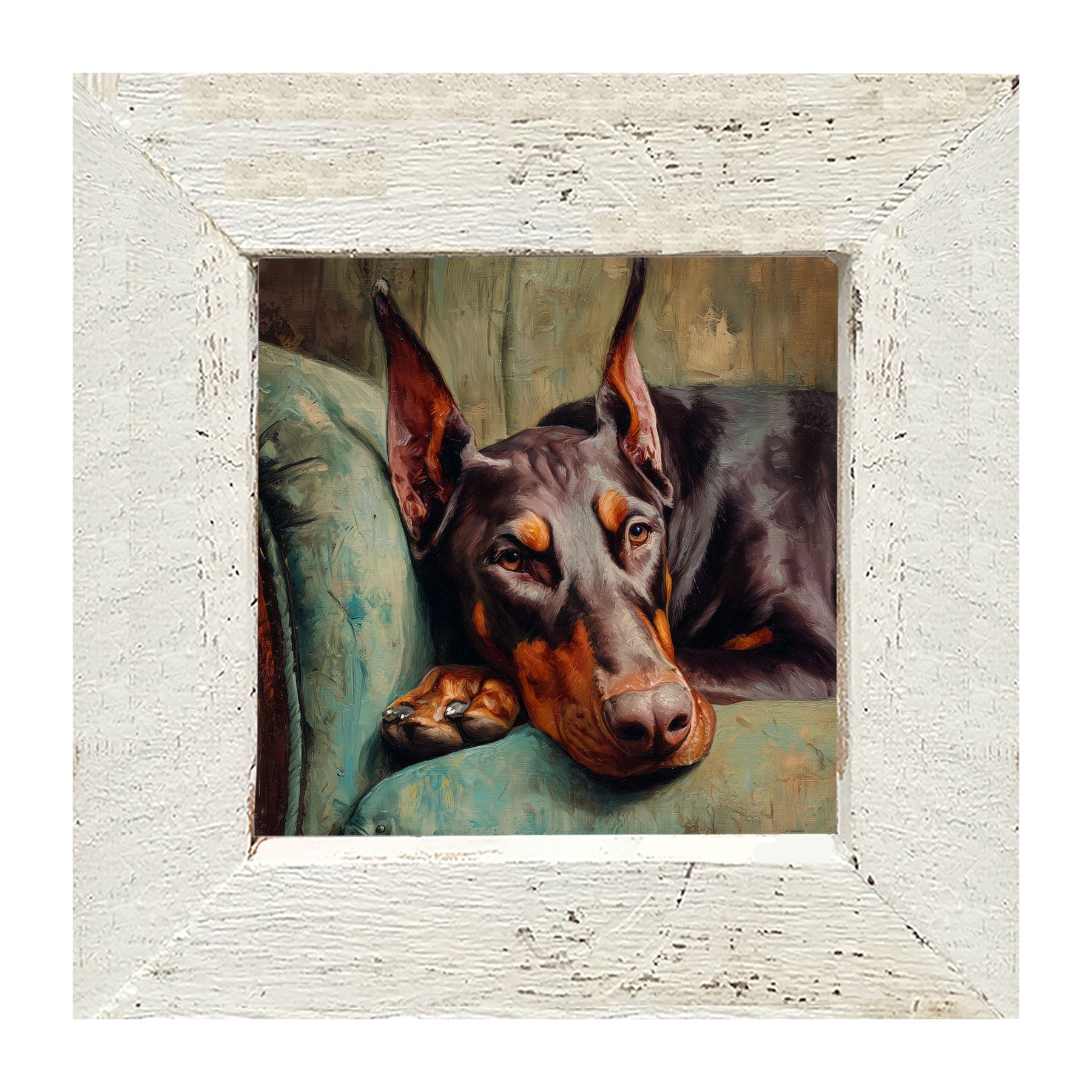 Armchair with Doberman Pinscher Dog - Framed Art
