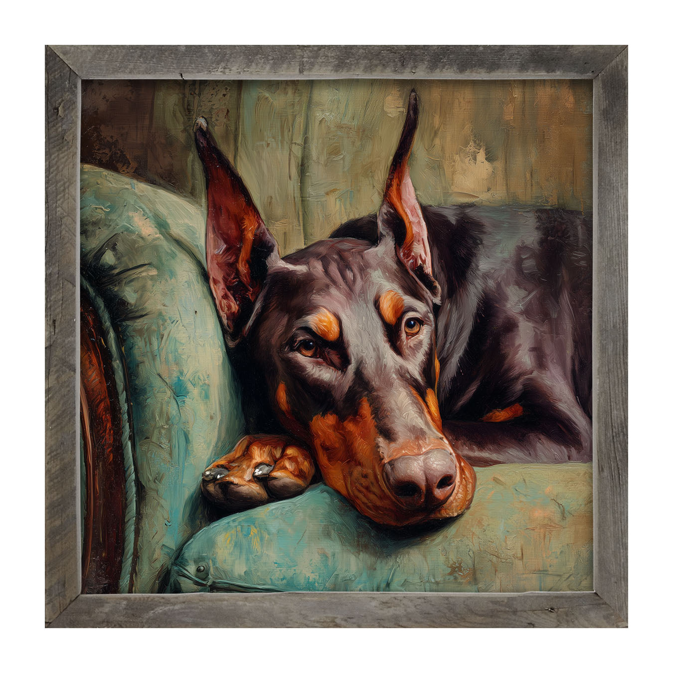 Armchair with Doberman Pinscher Dog - Framed Art