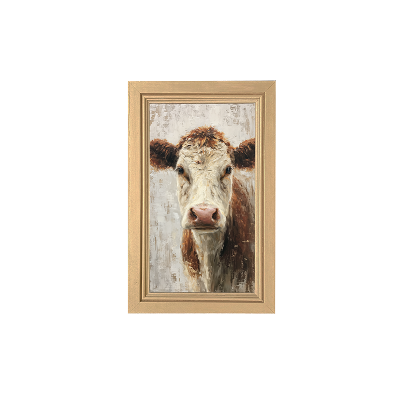 Farm Life Portrait - Brown and White Cow - Framed Art