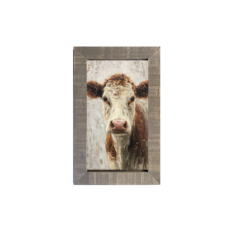 Farm Life Portrait - Brown and White Cow - Framed Art