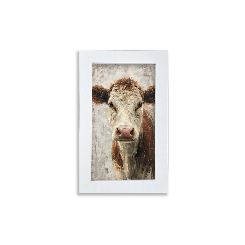 Farm Life Portrait - Brown and White Cow - Framed Art