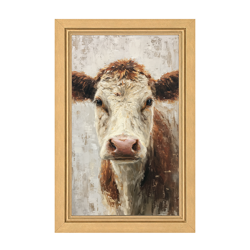 Farm Life Portrait - Brown and White Cow - Framed Art