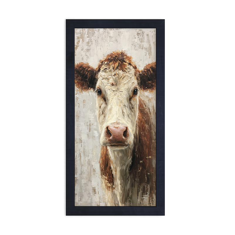 Farm Life Portrait - Brown and White Cow - Framed Art