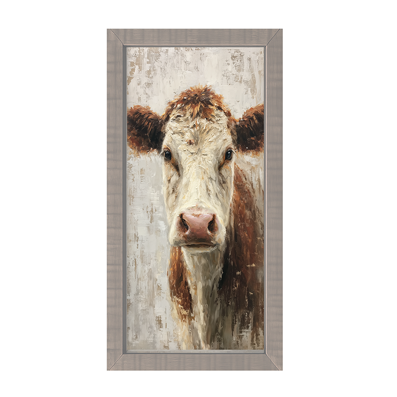 Farm Life Portrait - Brown and White Cow - Framed Art