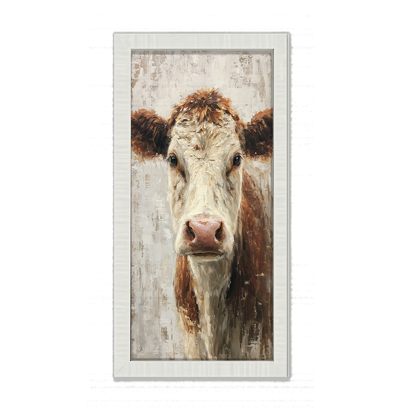 Farm Life Portrait - Brown and White Cow - Framed Art