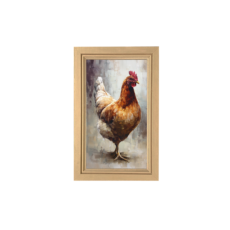 Farm Life Portrait - Brown and White Rooster - Framed Art