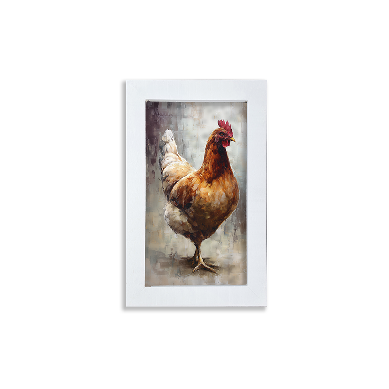 Farm Life Portrait - Brown and White Rooster - Framed Art