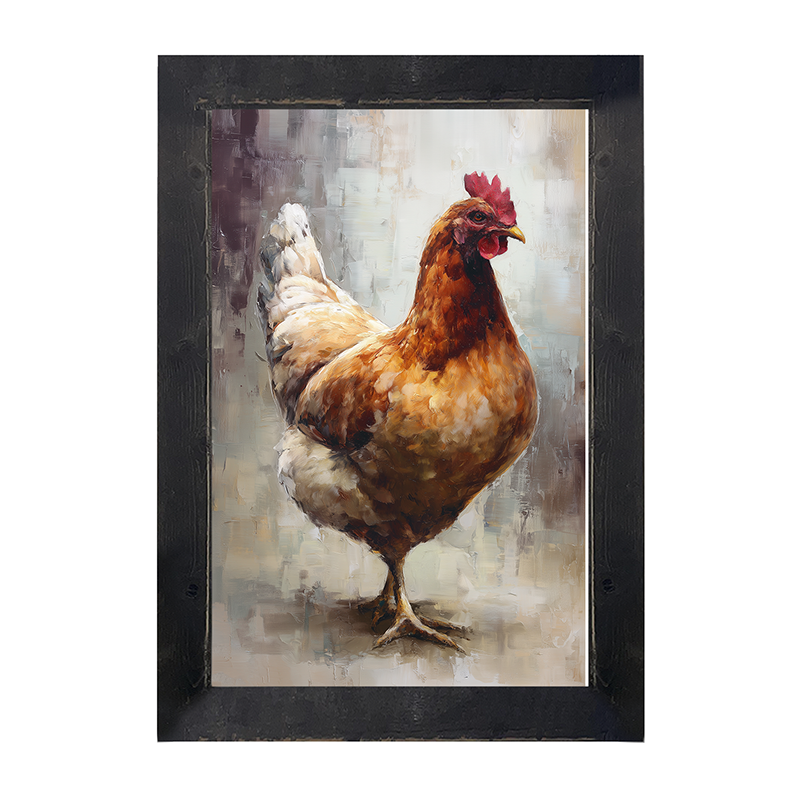 Farm Life Portrait - Brown and White Rooster - Framed Art