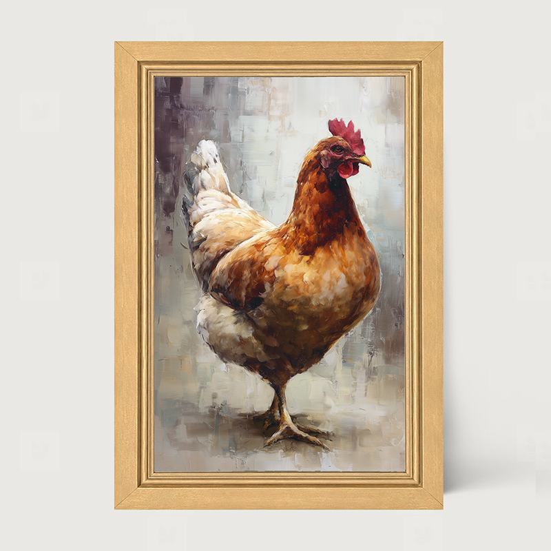 Farm Life Portrait - Brown and White Rooster