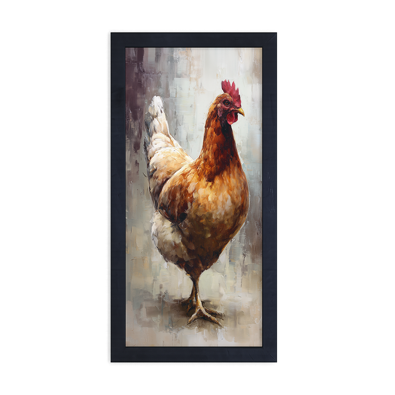 Farm Life Portrait - Brown and White Rooster - Framed Art