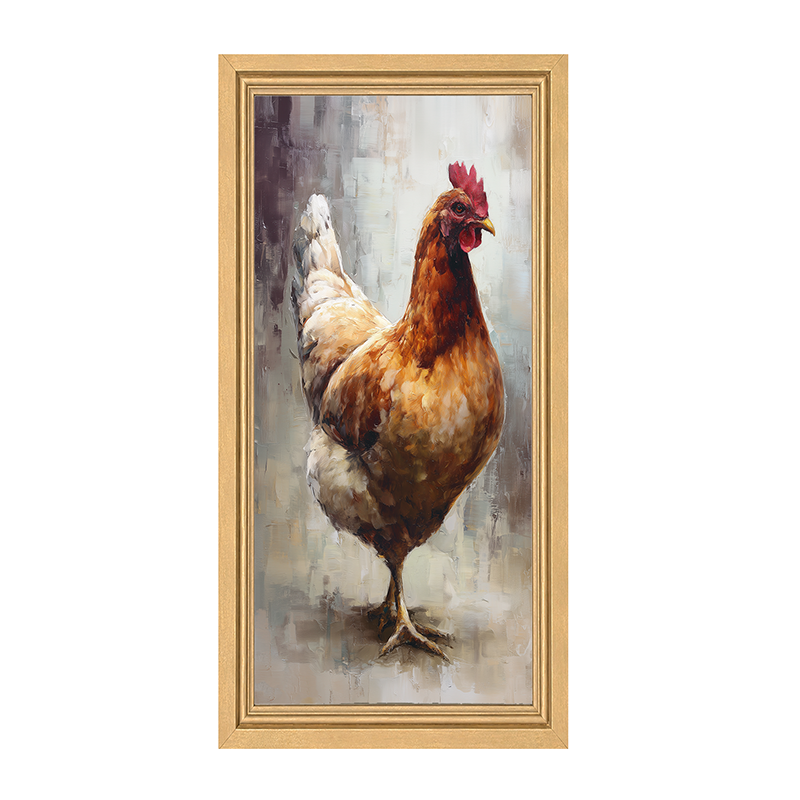 Farm Life Portrait - Brown and White Rooster - Framed Art